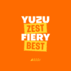 Animated graphic that reads 'yuzu zest fiery best' in white and yellow font against a red background, showing the new Lee Kum Kee sauce branding