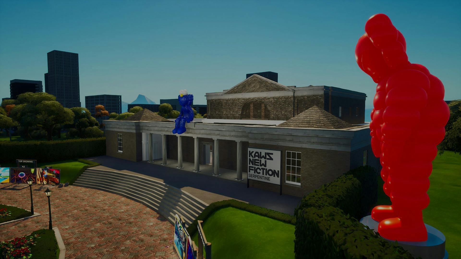 Graphic of the exterior of the Serpentine Gallery as seen in Fortnite