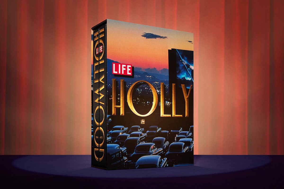 Slipcase for Taschen's Life Hollywood books featuring a classic Hollywood font on the cover