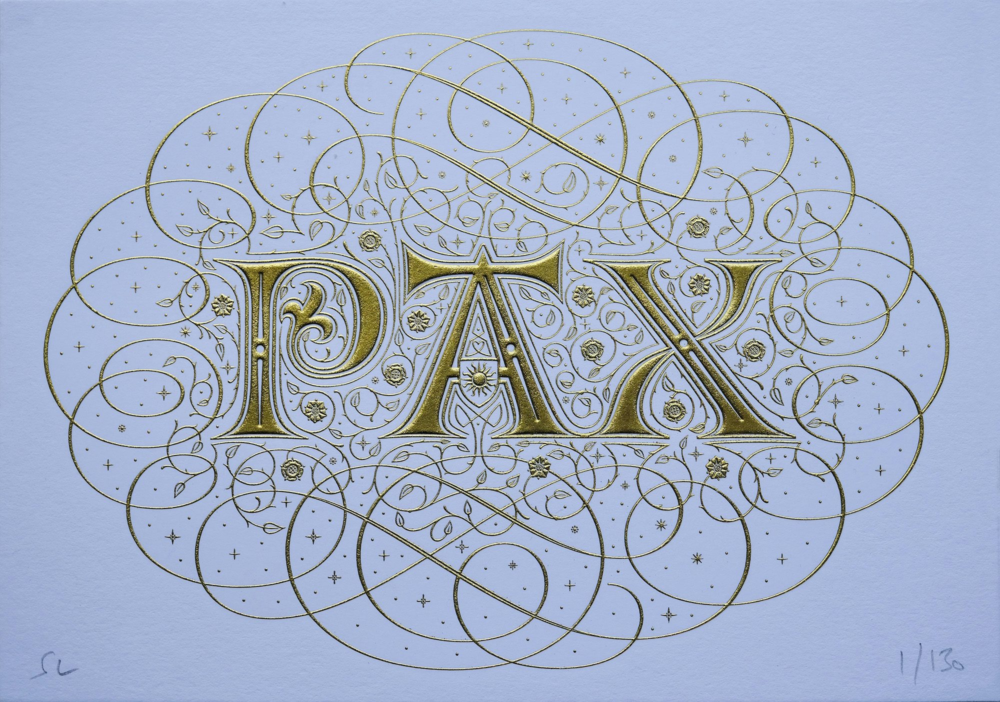 Seb Lester work that reads Pax (Peace in Latin) 