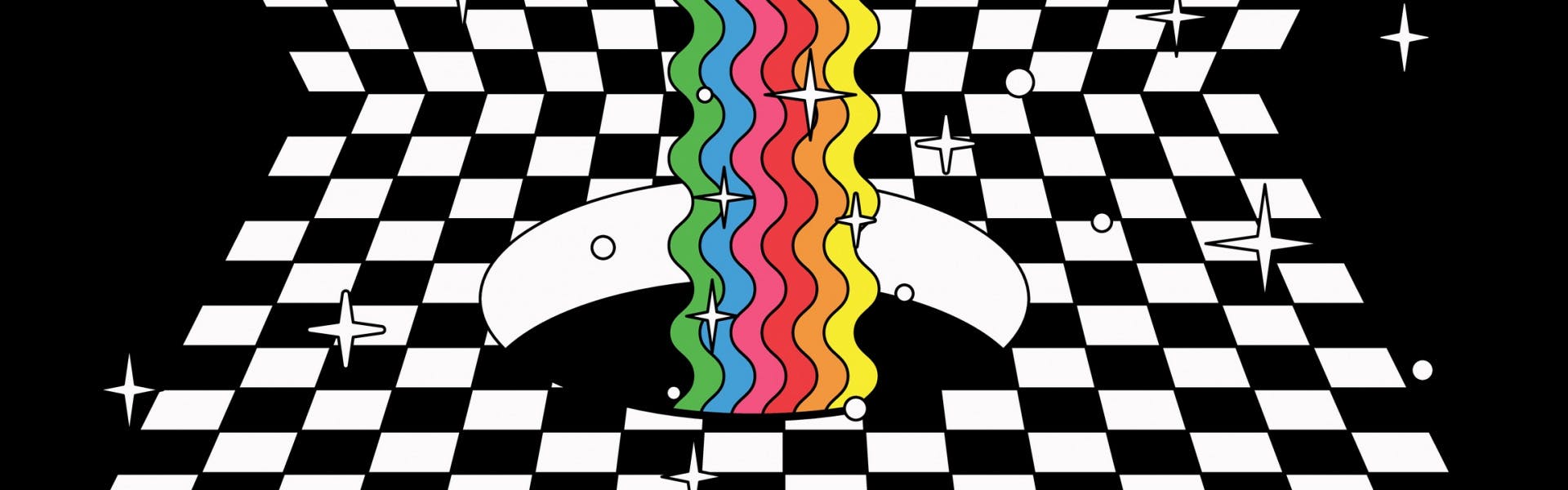 Rainbow falling through checkerboard via Shutterstock